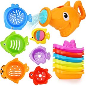Baby Bath Toys for Kids Ages 1-3, 13 Pcs Bathtub Toys for Babies 6-12-18 Months, Toddler Mold Free Bath Boat with Stacking Cup & Watering Can , Water Table Toys for Infants Boys Girls 1 2 3 4