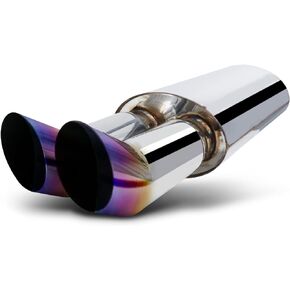 M-AUTO Single Chamber Muffler, 2.5" Inside Inlet and 3" Outlet Universal 20" Overall Length Stainless Steel Exhaust Muffler Assembly Tilt Tip, Chrome