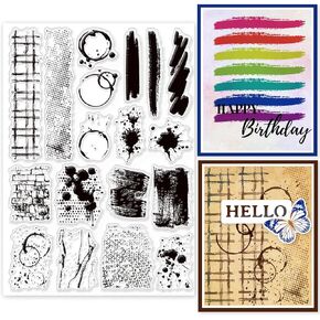 GLOBLELAND Stains Background Clear Stamps for DIY Scrapbooking Painting Brushes Silicone Clear Stamp Seals 21x14.8cm Transparent Stamps for Cards Making Photo Album Journal Home Decoration