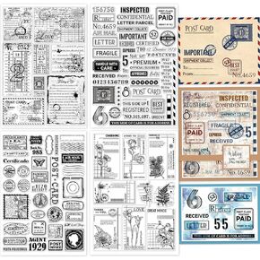 GLOBLELAND 4 Sheets Vintage Postage Postcard Clear Stamps for Card Making Text Background Silicone Clear Stamp Seals Transparent Stamps for DIY Scrapbooking Journals Decorative Photo Album