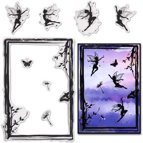 Hying Girl Fairy Butterfly Clear Stamps for Card Making, Spring Fairies Grass Transparent Rubber Stamps for Bullet Journal DIY Scrapbook Decoration Handmade Crafts Notebook