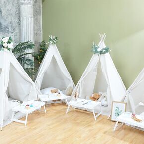 Windyun 4 Pack Teepee Tents for Kids, Play Tipi Tent for Children Boys Girls, Indoor Outdoor Toddler Sleepover Tents Foldable Washable Cotton Canvas Playhouse for Slumber Party (Beige,63 Inch)