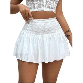 MakeMeChic Women's High Waist Ruffle Shirred Short Skirt Casual Summer Elastic Waist Mini Skort Shorts
