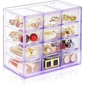 Desk Storage Organizer with 12 Mini Drawers, Clear Desktop Craft Drawer Cabinet, Stackable Storage Box Caddy for Makeup Jewelry Office Craft Supplies (Grey)