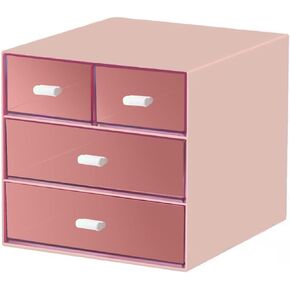 Desk Organizer with Drawer, Office Organizer with 4 Drawers, Desk Storage Box for, Desktop, Dressing table, Office, School, Home, Plastic Box and 4 Acrylic Drawers(White)