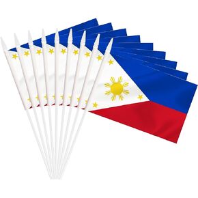 25 Pack Philippine Mini Flags, Philippine Small Miniature Hand Held Stick Flag With 12 Inch Solid White Pole, 5x8 Inch Flag, Outdoor Decoration, Party Decorations, Supplies for Parades, Festival