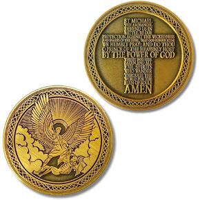 1.75-inch St Michael The Archangel Challenge Coin, St Michael Pendant Made from Zinc Alloy, Religious Gifts for Men, Guardian Angel Coin for Constant Reminder of Protection