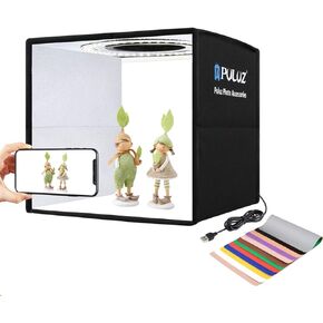 Photo Studio Light Box PULUZ 9.8in/25cm Portable Folding Photography Shooting Tent Kit 1-100% Adjustable Brightness with 6 Backdrops(12 Colors) for Small Size Items