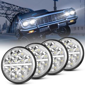 مصباح أمامي LED 5-3/4 بوصة شعاع Hi-lo + DRL + إشارة الانعطاف، مصابيح LED مستديرة 5.75 لسيارة العضلات/السيارات الرياضية/الشاحنة/الجرار/البيك اب 35 وات SAE عوارض محكمة الغلق H4000/H4401/H4002/H4579/H4003/H4402/ H5001/H5006