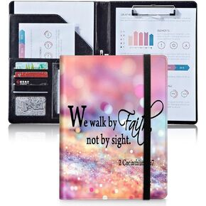 حافظة Padfolio/Portfolio، حافظة من جلد البولي يوريثان SDDFRHGH، منظم مستندات السيرة الذاتية/المقابلة، حامل بطاقة العمل، فتحة A4 بحجم حرف A4، لوحة كتابة نحن نسير بواسطة Faith، وردي أرجواني، حافظة مخصصة