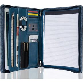 AZXCG Leather Portfolio with Zipper,Embossed PU Leather Padfolio Folio,Professional Business Document Organizer with A4 Letter Sized,Writing Pad Holder,Gifts for Women/Men (Dark Green, Standard)