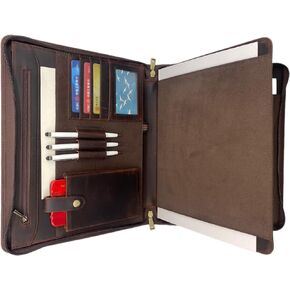 Honeymoon Tablet Case for iPad Pro 12.9 Inch 2022/2021/2020,Leather Document Case for A4 Letter Size Notebook,Business Resume Zippered Padfolio Folder,Gifts for Men/Women,G001-Brown