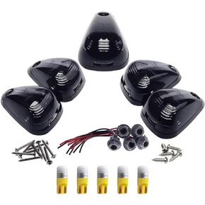 HERCOO Smoke Roof Cab Marker Lights Lens w/LED Assembly Aftermarket Replacement Compatible with Ford F150 F250 F350 F450 F550 Super Duty (Qty:5)
