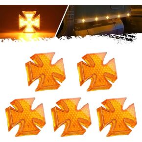 Partsam 5Pcs 2 inch Cross Red 12 LED Side Marker Clearance Lights IP67 Waterproof for 12V-24V Trailer Truck RV Camper, Motorcycle Bike Rear Tail Brake Light, Surface Mount