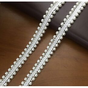 FQTANJU 5 Yard Pearls Lace Ribbon Applique Pearl Fringe for Wedding Applique Party Black