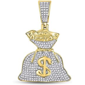 Jewels By Lux 10K Yellow Gold Mens Round Diamond Money Bag Dollar Charm Pendant 1/2 Cttw, Length: 1.43 In, Width: 0.94 In