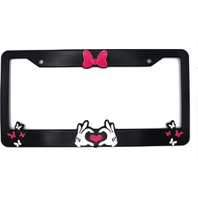 Minnie Bow 3D Raised License Plate Frame | 1 Pack Car License Plate Cover | Universal US Car Black License Plate Holder | Auto Accessories (Car, Truck and SUV)