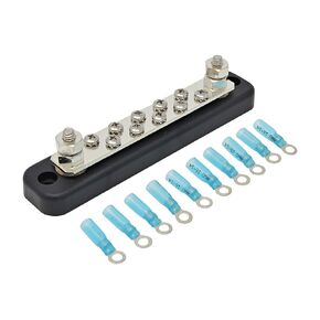 10 Terminal Bus Bar Kit for Power and Ground Distribution - Heat Shrink Ring Terminals and Cover Included