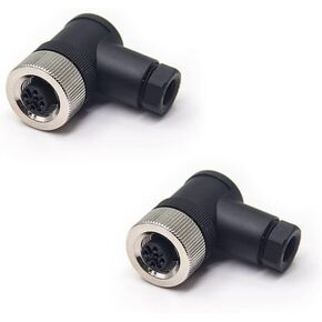 2 Pcs M12 Connector 4 Pin Wiring A Code Shiled Right Angle Female Plug Screw-Joint Unshielded Waterproof, Field Assembly Wireable Connector
