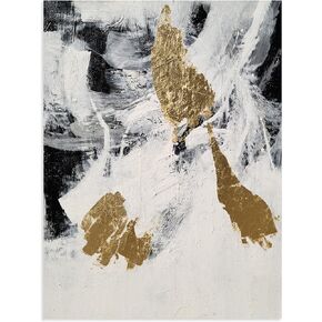 RFDEPOT Abstract Wall Art - Black and White with Golden Accents - 24x36IN - Stretched on Wooden Frame - Easy Installation and Cleaning