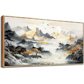 hyidecorart Fog Forest Landscape Wall Paintings Wood Framed Wall Art For Living Room Large Abstract Canvas Wall Decor For Office Modern Bedroom Home Decoration Stretched and Framed Pictures Artwork