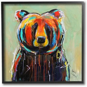 Stupell Industries Abstract Colorful Painted Bear Black Framed Wall Art, 12x12, Multicolor