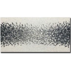 AZAVY Art,24X48 Inch Hand-Painted Gold Cream White Oil Painting Textured Abstract Horizontal Wall Art Contemporary Artwork Wrapped Canvas Painting Stretched and Framed Ready to Hang for Dining Room