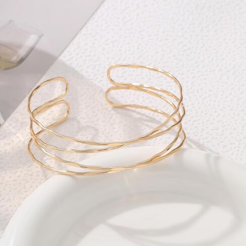 Minimalist Arm Cuff Irregular Layered Geometric Gold Silver Arm Cuff Armband Bracelet Upper Arm for Women Girls in Saudi Arabia