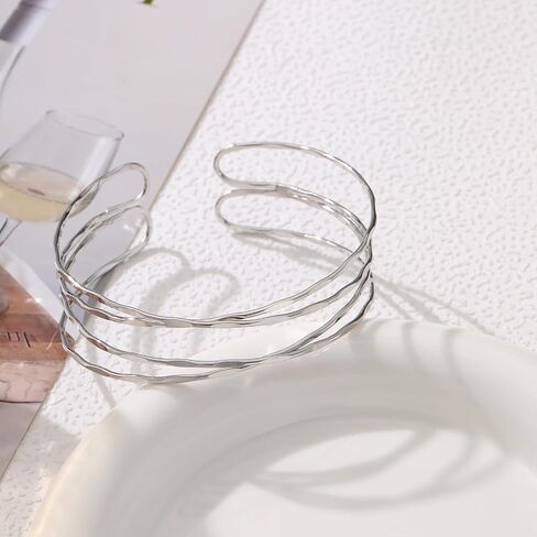 Minimalist Arm Cuff Irregular Layered Geometric Gold Silver Arm Cuff Armband Bracelet Upper Arm for Women Girls in Saudi Arabia