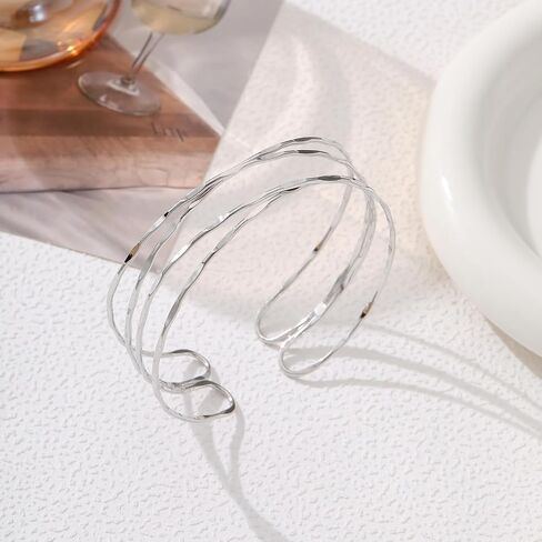 Minimalist Arm Cuff Irregular Layered Geometric Gold Silver Arm Cuff Armband Bracelet Upper Arm for Women Girls in Saudi Arabia