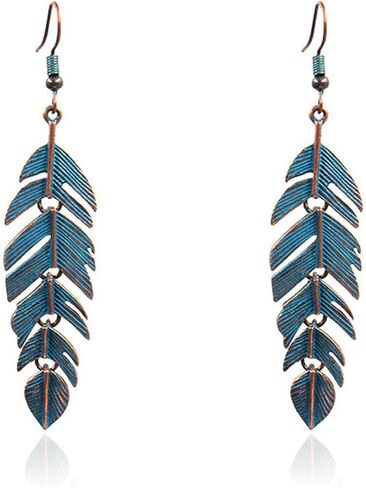 Handmade Leaf Earrings for Women Girls Chic Long Hanging Gold Boho Leaf Dangle Drop Plant Earrings Trendy Lightweight Bohemian Feather Earrings Greek Goodness Accessories (Gold) in Saudi Arabia