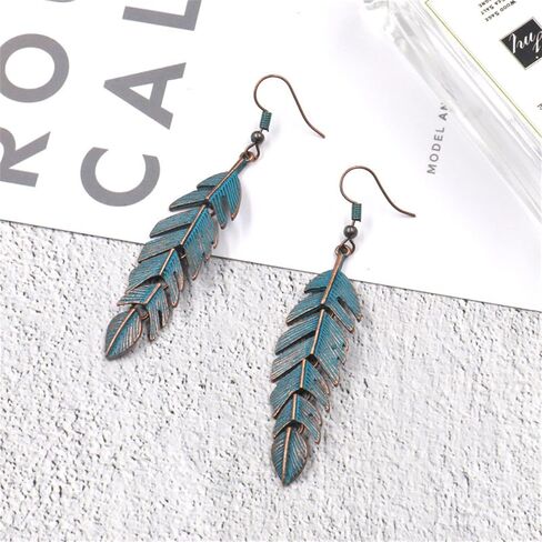 Handmade Leaf Earrings for Women Girls Chic Long Hanging Gold Boho Leaf Dangle Drop Plant Earrings Trendy Lightweight Bohemian Feather Earrings Greek Goodness Accessories (Gold) in Saudi Arabia