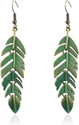 Handmade Leaf Earrings for Women Girls Chic Long Hanging Gold Boho Leaf Dangle Drop Plant Earrings Trendy Lightweight Bohemian Feather Earrings Greek Goodness Accessories (Gold) in Saudi Arabia