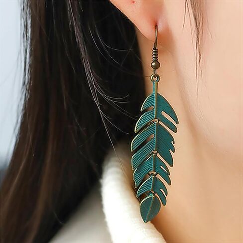 Handmade Leaf Earrings for Women Girls Chic Long Hanging Gold Boho Leaf Dangle Drop Plant Earrings Trendy Lightweight Bohemian Feather Earrings Greek Goodness Accessories (Gold) in Saudi Arabia