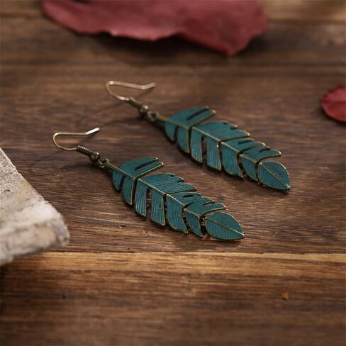 Handmade Leaf Earrings for Women Girls Chic Long Hanging Gold Boho Leaf Dangle Drop Plant Earrings Trendy Lightweight Bohemian Feather Earrings Greek Goodness Accessories (Gold) in Saudi Arabia