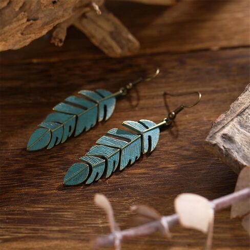 Handmade Leaf Earrings for Women Girls Chic Long Hanging Gold Boho Leaf Dangle Drop Plant Earrings Trendy Lightweight Bohemian Feather Earrings Greek Goodness Accessories (Gold) in Saudi Arabia
