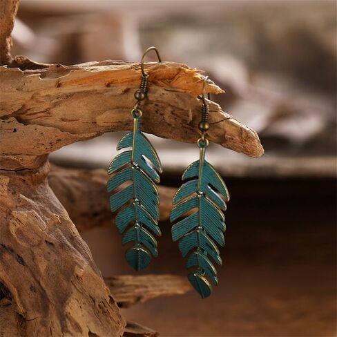 Handmade Leaf Earrings for Women Girls Chic Long Hanging Gold Boho Leaf Dangle Drop Plant Earrings Trendy Lightweight Bohemian Feather Earrings Greek Goodness Accessories (Gold) in Saudi Arabia