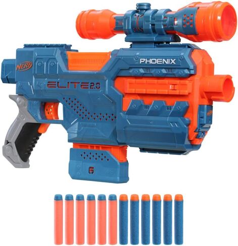 NERF Elite 2.0 Phoenix CS-6 Motorized Blaster, 12 Official Darts, 6-Dart Clip, Scope, Tactical Rails, Barrel and Stock Attachment Points in Saudi Arabia