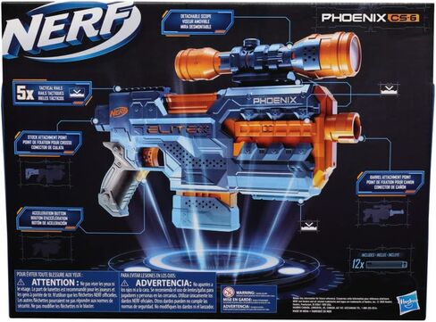 NERF Elite 2.0 Phoenix CS-6 Motorized Blaster, 12 Official Darts, 6-Dart Clip, Scope, Tactical Rails, Barrel and Stock Attachment Points in Saudi Arabia