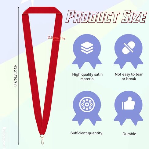 30Pcs Award Ribbon Medal Ribbons Neck Ribbons for Medals Flat Neck Ribbons for Medals with Snap Clips for Competitions Sports Meeting Party(red) in Saudi Arabia