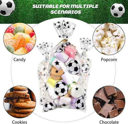 100 Pcs Football Party Favors Packs Cellophane Treat Goodie Bags, Bulk Soccer Clear Gift Bags with Candy Cookie Snack, Soccer Team Birthday Supplies for Kids & Adults in Kuwait