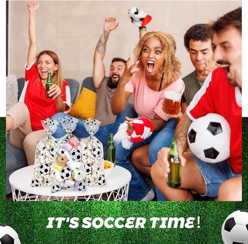 100 Pcs Football Party Favors Packs Cellophane Treat Goodie Bags, Bulk Soccer Clear Gift Bags with Candy Cookie Snack, Soccer Team Birthday Supplies for Kids & Adults in Kuwait