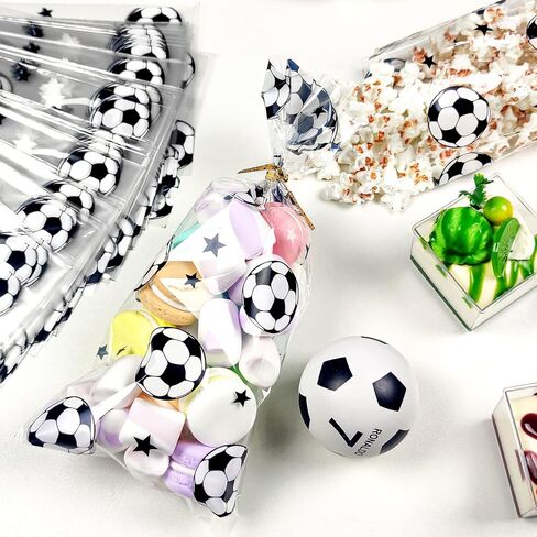 100 Pcs Football Party Favors Packs Cellophane Treat Goodie Bags, Bulk Soccer Clear Gift Bags with Candy Cookie Snack, Soccer Team Birthday Supplies for Kids & Adults in Kuwait