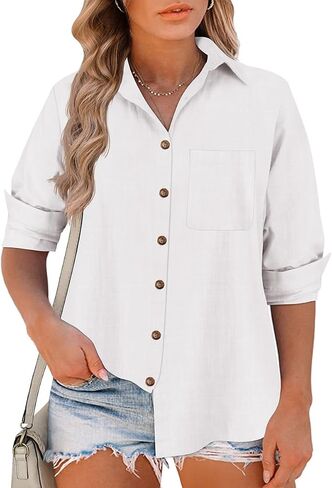RITERA Womens Plus Size Tops Button Down Roll-Up Cuffed Short Sleeve Casual Shirts Collared Summer Lightweight Blouse XL-5XL in Saudi Arabia