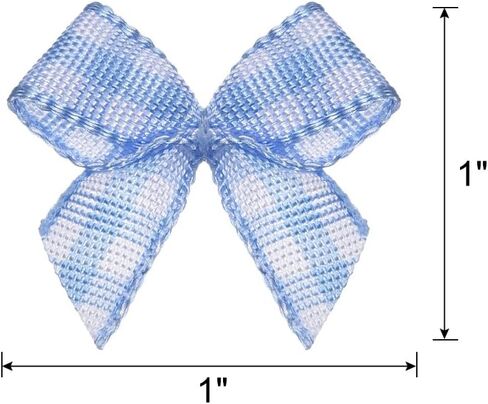 MECCANIXITY 50Pcs Mini Gingham Ribbon Bow 1" Checkered Fabric Satin Ribbon Bows for Craft DIY Hair Bow Sewing Wedding Birthday Party Blue and White in Saudi Arabia