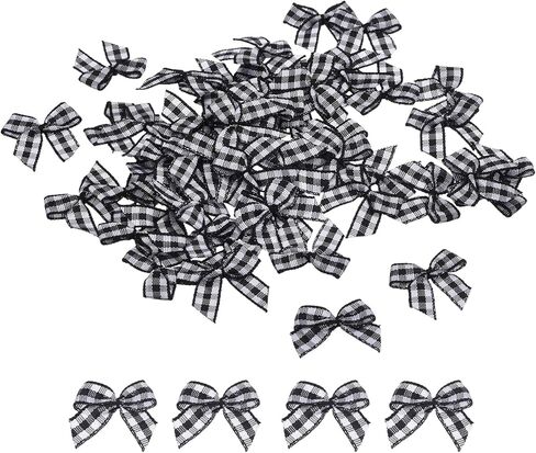 MECCANIXITY 50Pcs Mini Gingham Ribbon Bow 1" Checkered Fabric Satin Ribbon Bows for Craft DIY Hair Bow Sewing Wedding Birthday Party Blue and White in Saudi Arabia