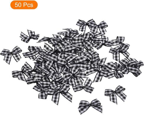 MECCANIXITY 50Pcs Mini Gingham Ribbon Bow 1" Checkered Fabric Satin Ribbon Bows for Craft DIY Hair Bow Sewing Wedding Birthday Party Blue and White in Saudi Arabia