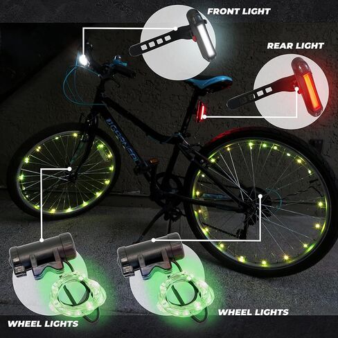 LED Bike Wheel Lights 2-Pack (Rechargeable, RGB Color-Changing) with White Headlight and Red Taillight Bundle of Cycling Accessories. Super Bright 7 Colors and Auto-Color Change Mode. in Saudi Arabia