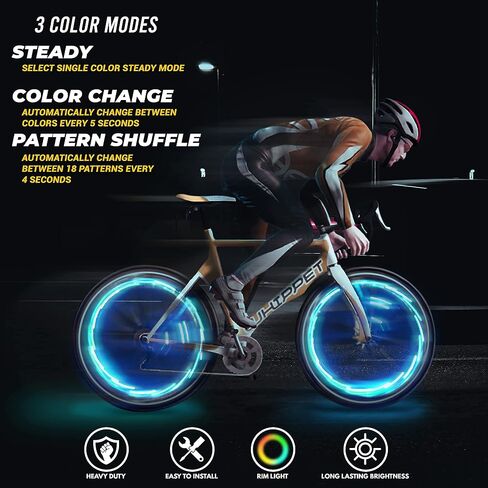 LED Bike Wheel Lights 2-Pack (Rechargeable, RGB Color-Changing) with White Headlight and Red Taillight Bundle of Cycling Accessories. Super Bright 7 Colors and Auto-Color Change Mode. in Saudi Arabia