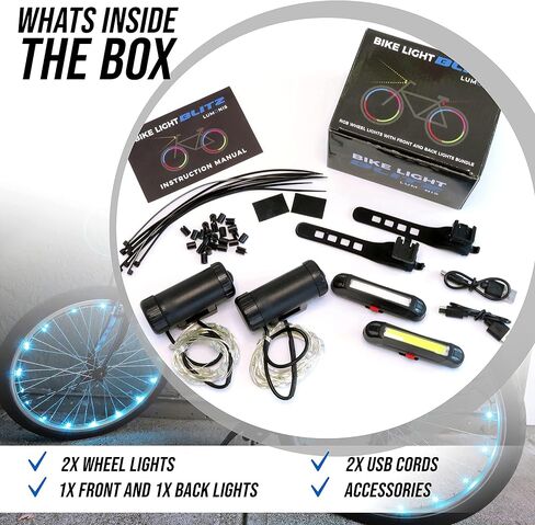 LED Bike Wheel Lights 2-Pack (Rechargeable, RGB Color-Changing) with White Headlight and Red Taillight Bundle of Cycling Accessories. Super Bright 7 Colors and Auto-Color Change Mode. in Saudi Arabia